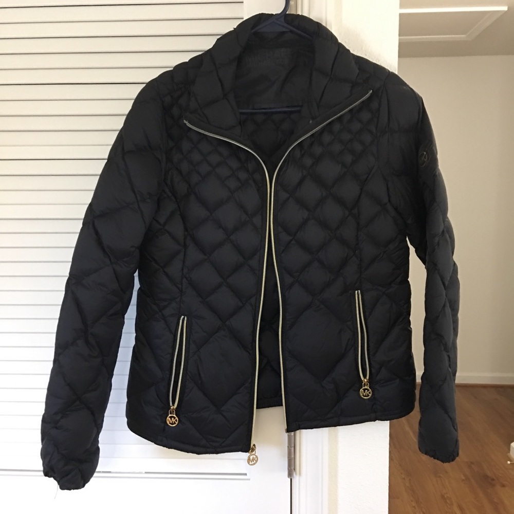 Michael kors lightweight quilt jacket black gold